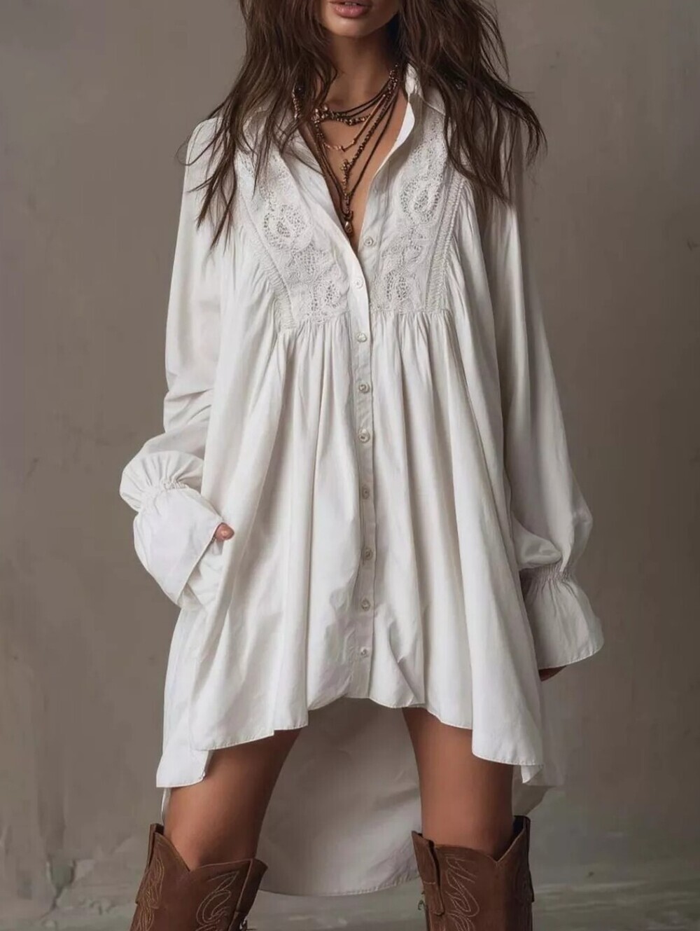Embroidered High-Low Shirt Dress